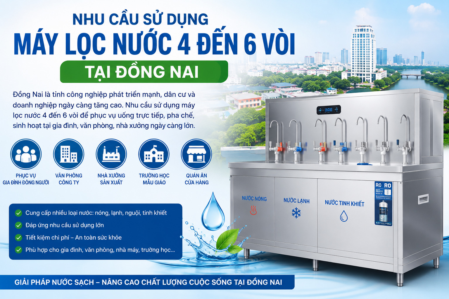Nhu Cầu Sử Dụng Máy Lọc Nước 4 đến 6 Vòi Tại Đồng Nai