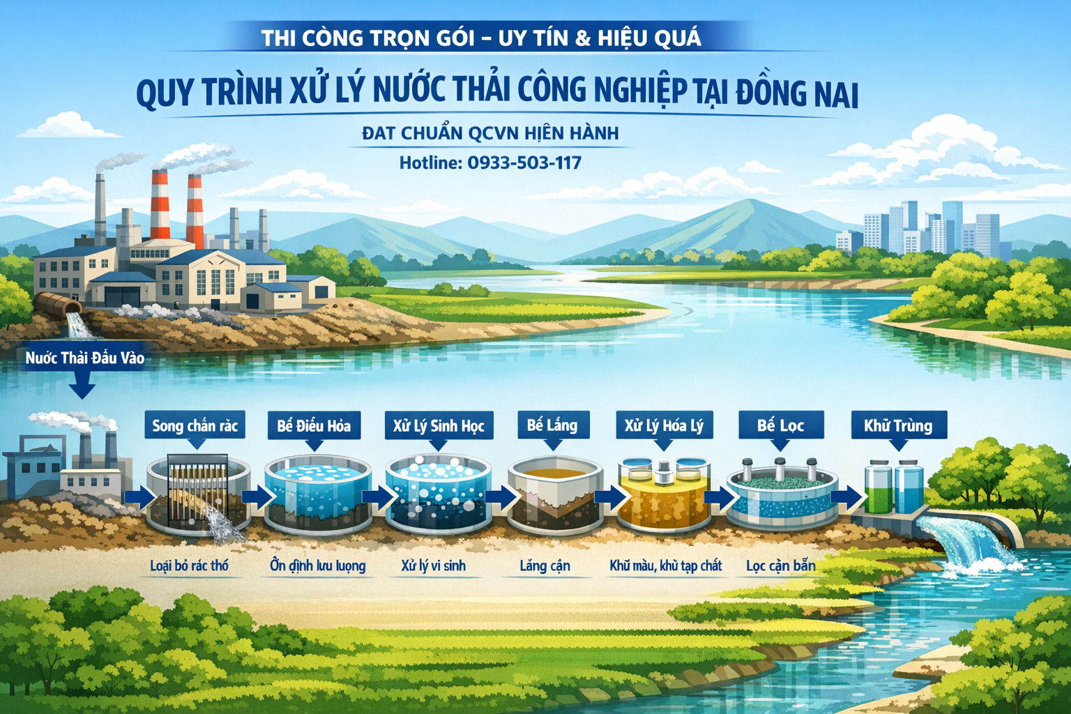 Quy trình xử lý nước thải công nghiệp tại Đồng Nai