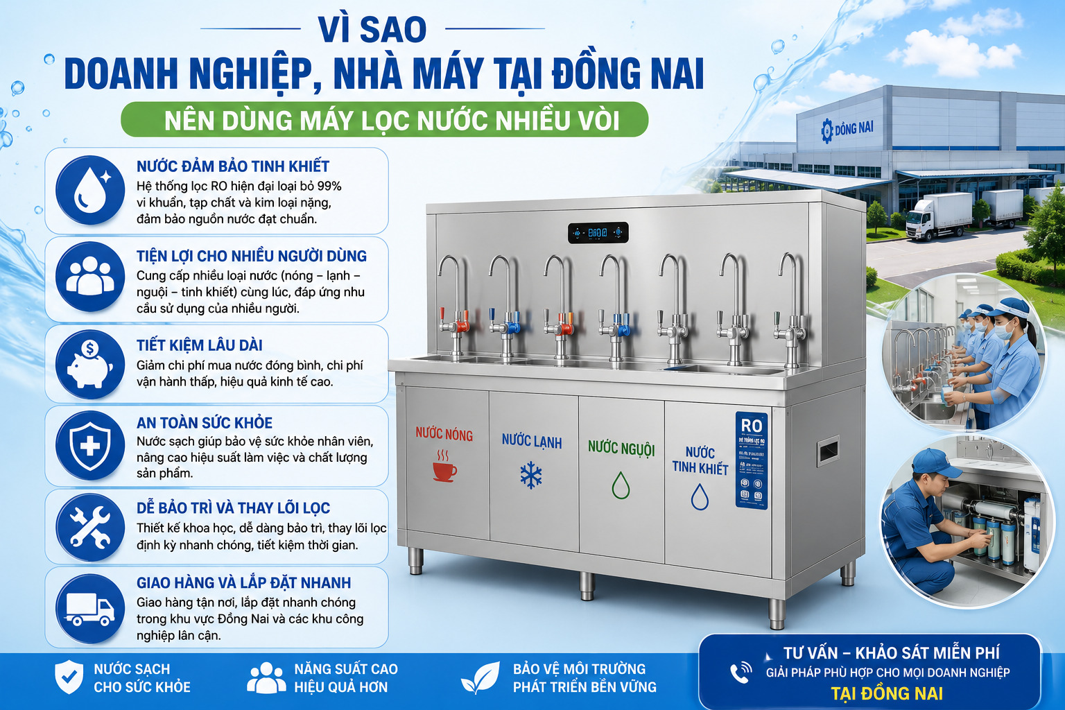 Vì Sao Doanh Nghiệp, nhà máy Tại Đồng Nai Nên Dùng Máy Lọc Nước Nhiều Vòi
