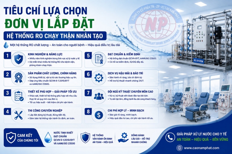 Tiêu chí lựa chọn đơn vị lắp đặt hệ thống RO chạy thận nhân tạo